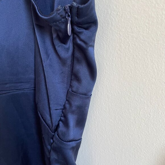 Zaful - Navy Blue Tie Front Satin Cami Dress - Picture 11 of 16